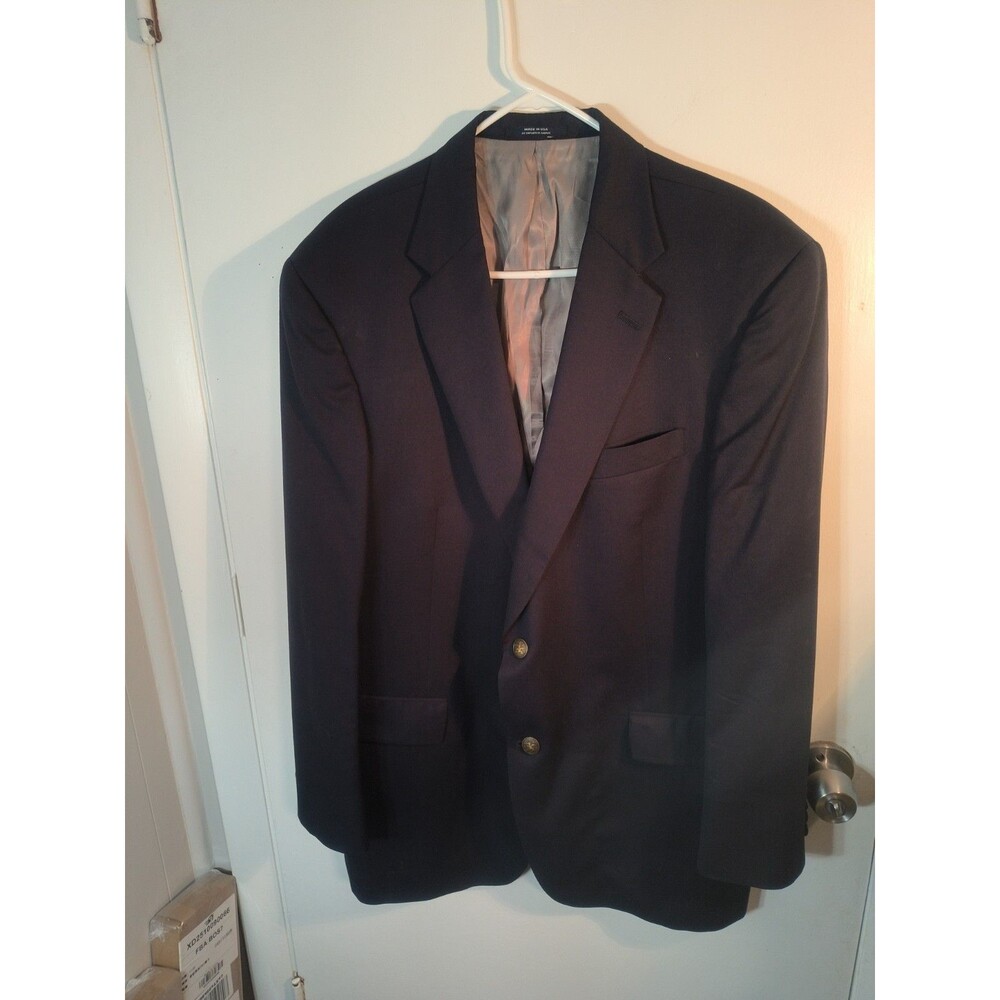 VTG Hart Schaffner Marx Navy Blazer Gold Button Sport Coat Mens 44R Made in USA